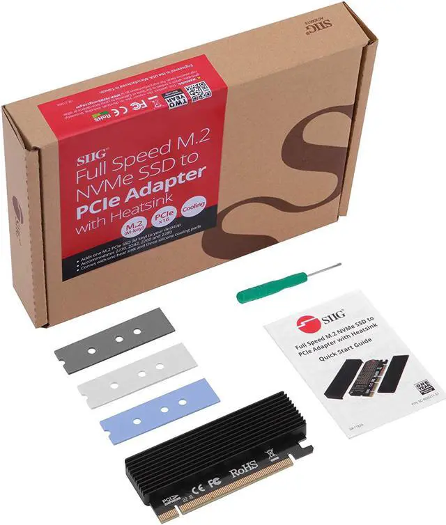 Alt view image 5 of 5 - SIIG Full Speed M.2 M Key Nvme SSD to PCIe Adapter, PCI Express X16 Card with Heatsink, Supports Windows 7/8/ 10, Supports 2230, 2242, 2260, 2280 Form Factor M.2 SSDS