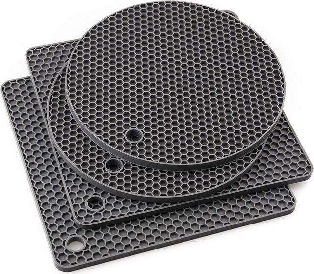 Smithcraft Silicone heat resistant trivet mat set of 4 hot pad for pot  holder counter top protector and spoon rest food grade safe Round 2 +  Square 2 Gray 