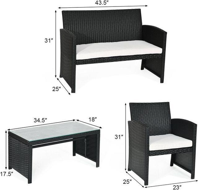 Alt view image 2 of 7 - Goplus 4PCS Patio Rattan Furniture Conversation Set Cushioned Sofa Table Garden Black