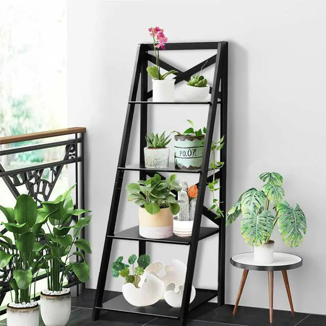 Alt view image 6 of 7 - Costway 4-Tier Ladder Shelf Bookshelf Bookcase Storage Display Leaning Home Office Decor