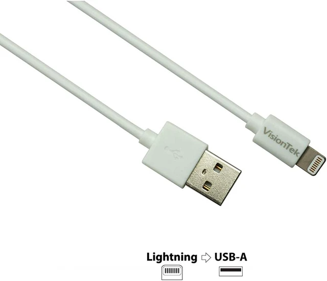 Alt view image 4 of 4 - VisionTek Lightning to USB 2 Meter MFI Cable, White - 900863