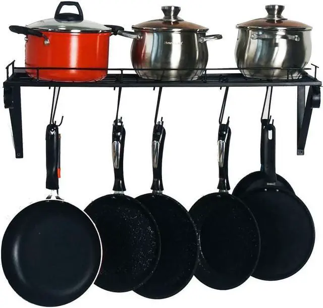 Alt view image 2 of 6 - 30" Wall Mount Pot Rack Pan Stockpot Kitchen Pantry Cookware Organizer Hanging