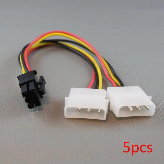 Main image of 5pcs 8" Inch Dual 4-pin Molex to 6-pin PCI-E PCI Express Power Adapter Cable