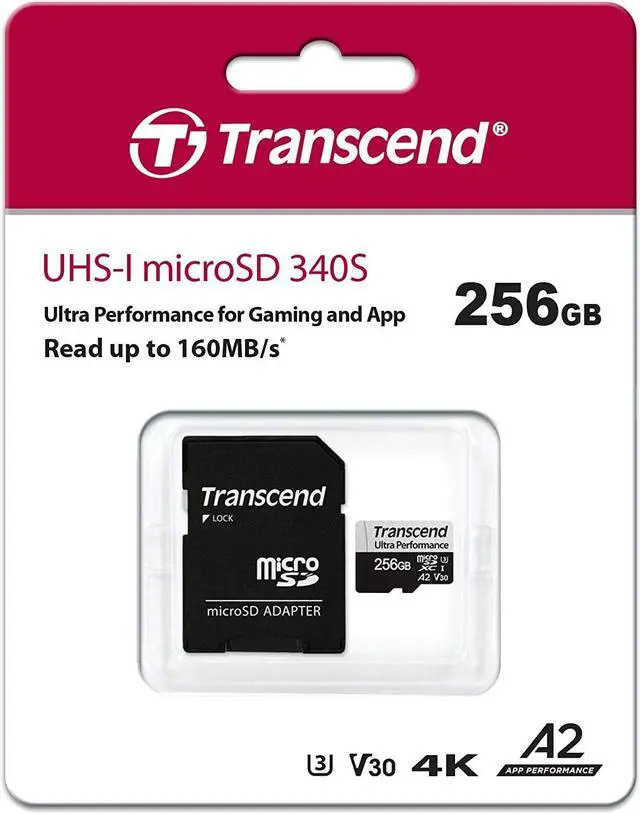 Alt view image 3 of 3 - Transcend 256GB microSDXC 340S High Performance Memory Card UHS- I, U3, V30, A2, 4K, Full HD - TS256GUSD340S