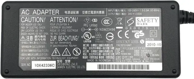 Alt view image 2 of 5 - Genuine Fujitsu AC Adapter 24V 2.65A PA03010-6502 Power Supply w/P.Cord