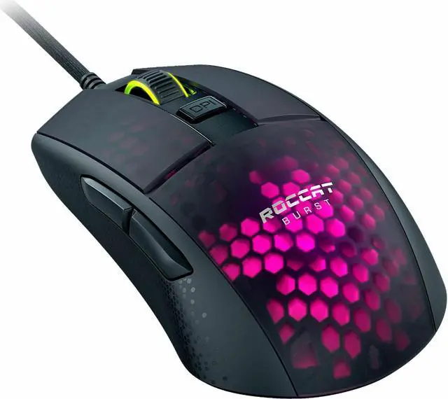 Alt view image 10 of 20 - ROCCAT Burst Pro PC Gaming Mouse, Optical Switches, Super Lightweight Ergonomic Wired Computer Mouse, RGB Lighting, Titan Scroll Wheel, Honeycomb Shell, Claw Grip, Owl-Eye Sensor, 16K DPI, Black
