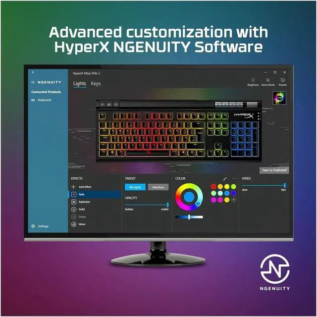 Alt view image 13 of 20 - HyperX Alloy Elite 2 Mechanical Gaming Keyboard, Software-Controlled Light & Macro Customization, ABS Pudding Keycaps, Media Controls, RGB LED Backlit - Linear Switch, HyperX Red