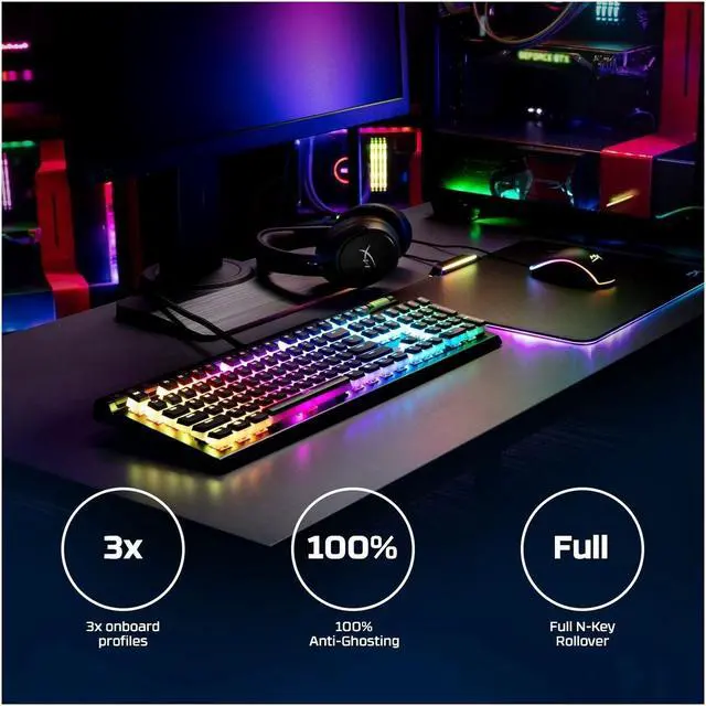 Alt view image 10 of 20 - HyperX Alloy Elite 2 Mechanical Gaming Keyboard, Software-Controlled Light & Macro Customization, ABS Pudding Keycaps, Media Controls, RGB LED Backlit - Linear Switch, HyperX Red