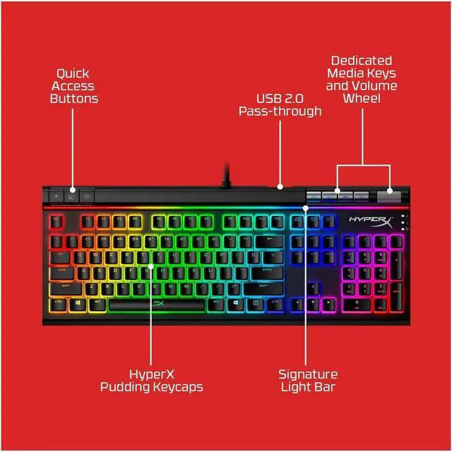 Alt view image 9 of 20 - HyperX Alloy Elite 2 Mechanical Gaming Keyboard, Software-Controlled Light & Macro Customization, ABS Pudding Keycaps, Media Controls, RGB LED Backlit - Linear Switch, HyperX Red