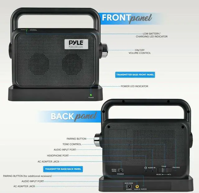 Alt view image 7 of 20 - Pyle Wireless TV Speaker | Portable TV Soundbox | TV Audio Hearing Assistance