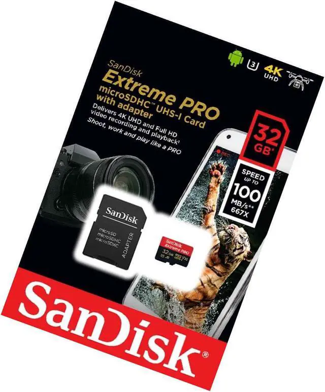 Alt view image 3 of 3 - SanDisk 32GB Extreme Pro microSDHC UHS-I/U3 Class 10 V30 A1 Memory Card 100MB/s (SDSQXCG-032G)