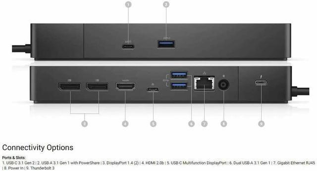 Alt view image 9 of 11 - Dell Thunderbolt Dock WD19TBS (with 130W Power Delivery) No 3.5mm ports, USB-C, Thunderbolt 3, HDMI, Dual DisplayPort, Black