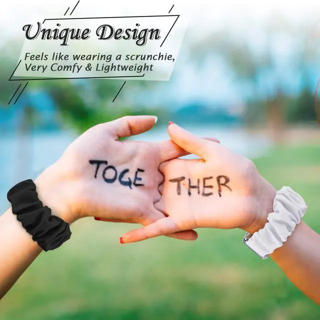 Alt view image 4 of 6 - 2 Pcs Scrunchie Apple Watch Band For Women, 38Mm 40Mm 42Mm 44Mm Apple Watch Bands, Cute Apple Watch Bands For Series 5/4/3/2/1 (S-38/40 Black+White)