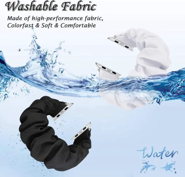 Alt view image 3 of 6 - 2 Pcs Scrunchie Apple Watch Band For Women, 38Mm 40Mm 42Mm 44Mm Apple Watch Bands, Cute Apple Watch Bands For Series 5/4/3/2/1 (S-38/40 Black+White)
