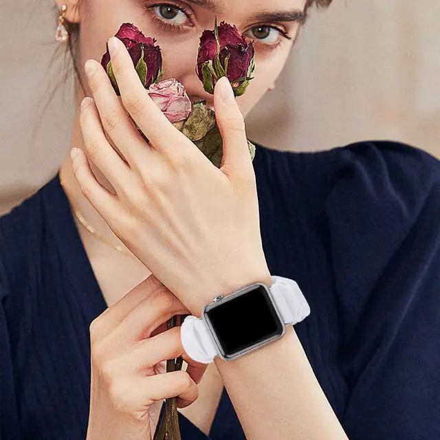 Alt view image 6 of 6 - 2 Pcs Scrunchie Apple Watch Band For Women, 38Mm 40Mm 42Mm 44Mm Apple Watch Bands, Cute Apple Watch Bands For Series 5/4/3/2/1 (S-38/40 Black+White)