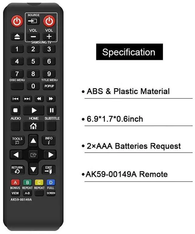 Alt view image 3 of 12 - New Ak59-00149A Remote Fit For Samsung Blu-Ray Disc Dvd Player Bd-F5100 Bd-F5500/Zf Bd-Fm51 Bd-Fm57C Bd-H5100 Bd-H5900 Bd-Hm51 Bd-Hm59 Bd-Hm59 Bd-J5100 Bd-J5700 Bd-J5900 Bd-Jm51 Bd-Jm57 Bd-Jm59