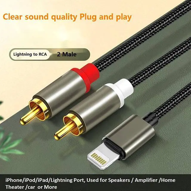 Alt view image 4 of 7 - Lightning To Rca Cable Iphone Aux Audio Cable Y Sp Auxiliary Adapter Compatible Iphone 12/12 Pro/11/11 Pro/X/Xr/Xs/8/7/6 To Power Amplifier,Car Stereo,Home Theater,Speakers