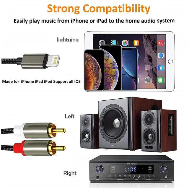 Alt view image 2 of 7 - Lightning To Rca Cable Iphone Aux Audio Cable Y Sp Auxiliary Adapter Compatible Iphone 12/12 Pro/11/11 Pro/X/Xr/Xs/8/7/6 To Power Amplifier,Car Stereo,Home Theater,Speakers