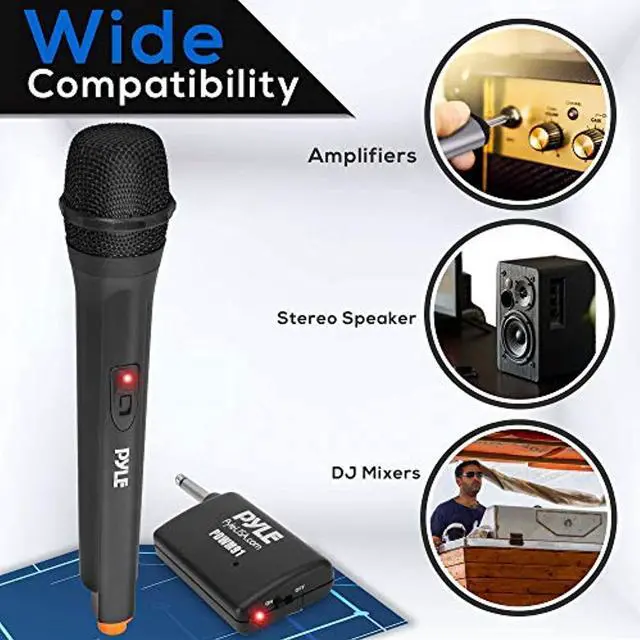 Alt view image 2 of 7 - Portable VHF Wireless Microphone System - Professional Battery Operated Handheld Dynamic Unidirectional Cordless Microphone Transmitter Set W/Adapter Receiver, for PA Karaoke DJ Party - Pyle PDWM91