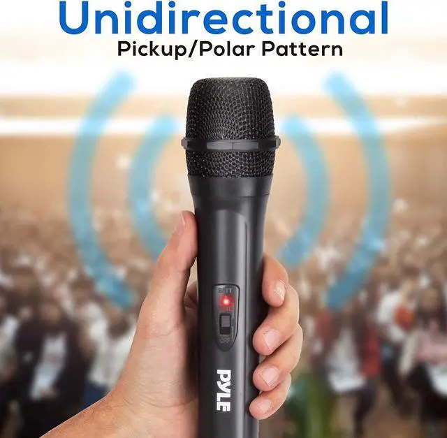 Alt view image 4 of 7 - Portable VHF Wireless Microphone System - Professional Battery Operated Handheld Dynamic Unidirectional Cordless Microphone Transmitter Set W/Adapter Receiver, for PA Karaoke DJ Party - Pyle PDWM91