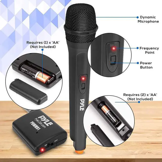 Alt view image 5 of 7 - Portable VHF Wireless Microphone System - Professional Battery Operated Handheld Dynamic Unidirectional Cordless Microphone Transmitter Set W/Adapter Receiver, for PA Karaoke DJ Party - Pyle PDWM91
