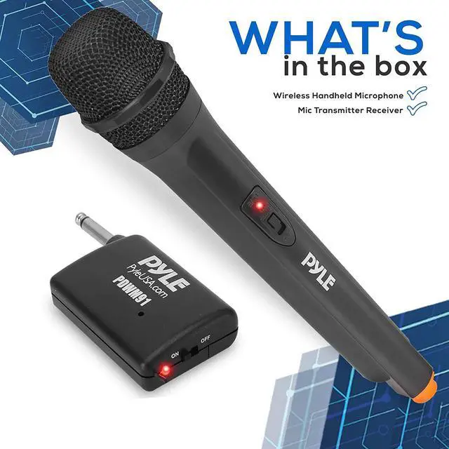 Alt view image 7 of 7 - Portable VHF Wireless Microphone System - Professional Battery Operated Handheld Dynamic Unidirectional Cordless Microphone Transmitter Set W/Adapter Receiver, for PA Karaoke DJ Party - Pyle PDWM91