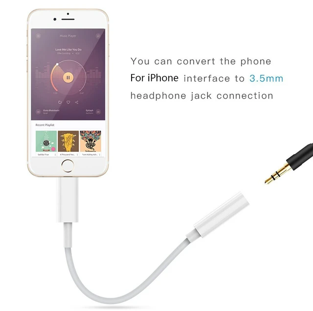 Alt view image 2 of 5 - For iPhone Headphone Adapter 3.5mm Jack Aux Cord Dongle Audio Cable Connector