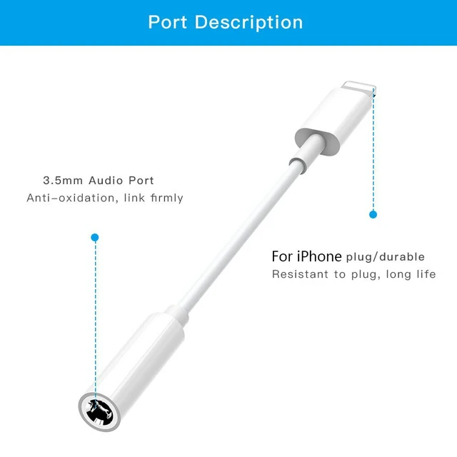 Alt view image 4 of 5 - For iPhone Headphone Adapter 3.5mm Jack Aux Cord Dongle Audio Cable Connector