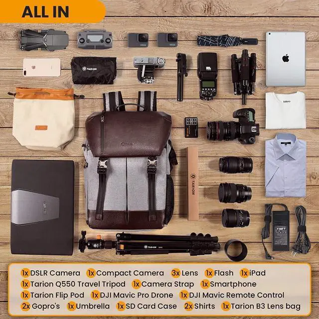 Alt view image 4 of 7 - Camera Backpack + Leather Camera Strap | Waterproof Camera Bag With 15.6 Inch Laptop Compartment + Adjustable Camera Neck Strap Vintage For Dslr Slr Mirrorless Cameras