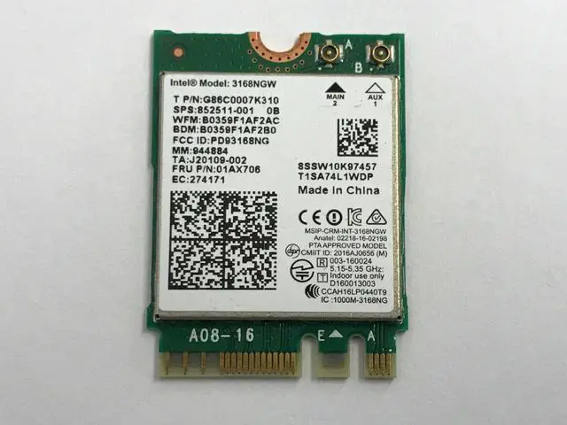 Main image of Intel Dual Band Wireless-AC 3168 3168NGW NGFF 01AX706 852511-001