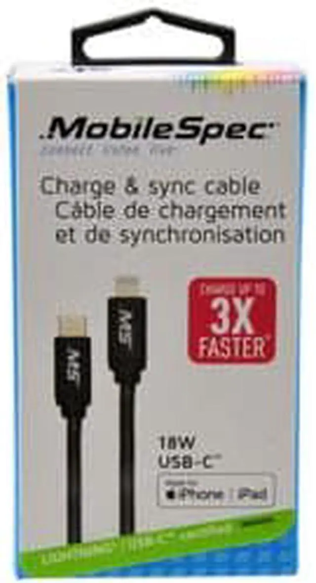 Alt view image 6 of 8 - MobileSpec MBS06903 6 ft. 18W Metal Lightning to USB-C Charge & Sync Cable, Black