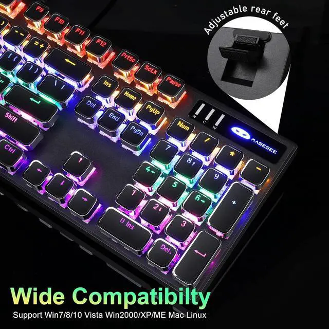 Alt view image 5 of 7 - Zell Typewriter Style Mechanical Gaming Keyboard, Black Retro Punk Gaming Keyboard With Rgb Backlit, 104 Keys Blue Switch Wired Cute Keyboard, Unique Square Keycaps For Windows/Mac/Pc