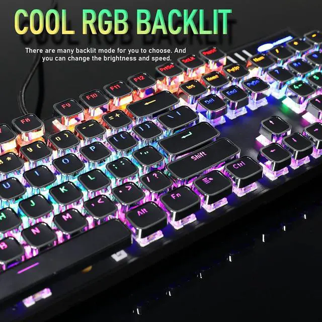 Alt view image 4 of 7 - Zell Typewriter Style Mechanical Gaming Keyboard, Black Retro Punk Gaming Keyboard With Rgb Backlit, 104 Keys Blue Switch Wired Cute Keyboard, Unique Square Keycaps For Windows/Mac/Pc