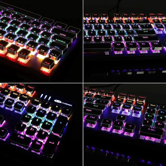 Alt view image 7 of 7 - Zell Typewriter Style Mechanical Gaming Keyboard, Black Retro Punk Gaming Keyboard With Rgb Backlit, 104 Keys Blue Switch Wired Cute Keyboard, Unique Square Keycaps For Windows/Mac/Pc
