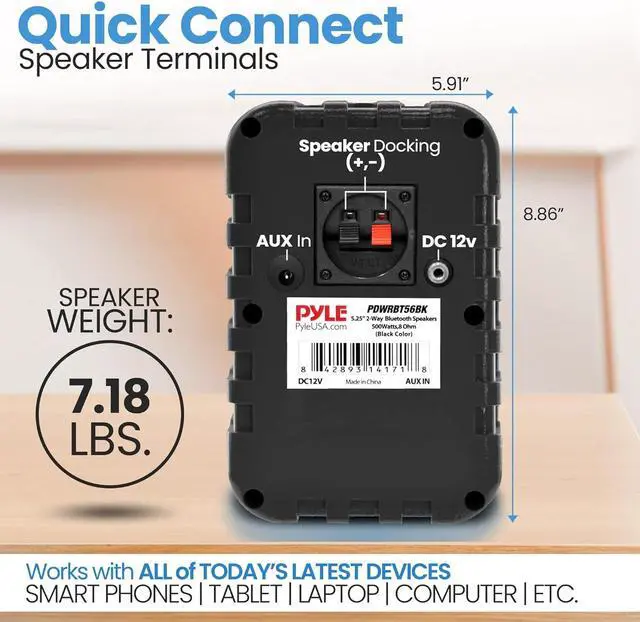 Alt view image 6 of 7 - Bluetooth Indoor Outdoor Speakers Pair - 500 Watt Dual Waterproof 5.25 2-Way Full Range Speaker System w/ 1/2 High Compliance Polymer Tweeter - Home, Boat, Marine, Deck, Patio, Poolside - PDWRBT56BK