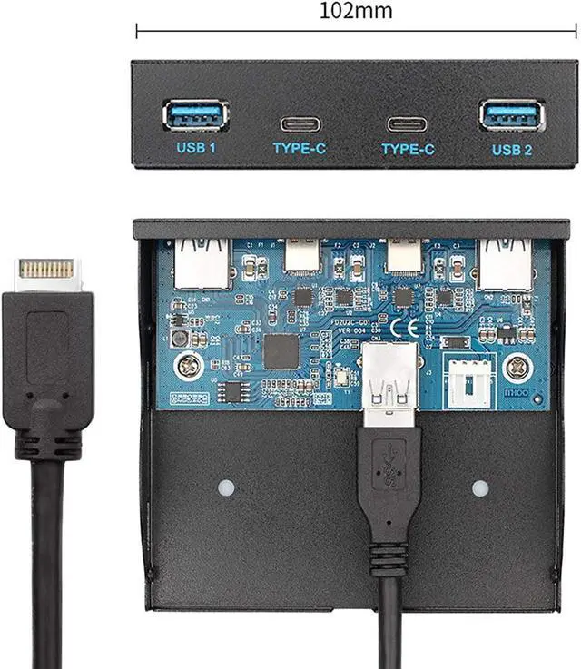 Alt view image 3 of 7 - Usb 3.1 Front Panel Header To Usb-C & Usb 3.0 Hub 4 Ports Front Panel Motherboard Cable For 3.5" Floppy Bay