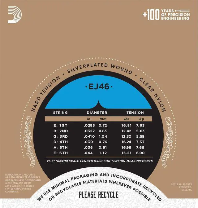 Alt view image 3 of 4 - D'Addario Guitar Strings EJ46 Pro-Arte Silver Classical Guitar Strings