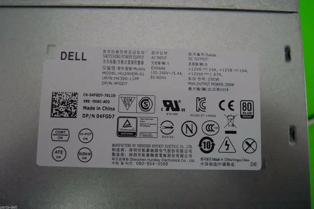 Main image of Dell Optiplex 3020 7020 9020 MT 290W Switching Power Supply HU290EM-01 4FGD7