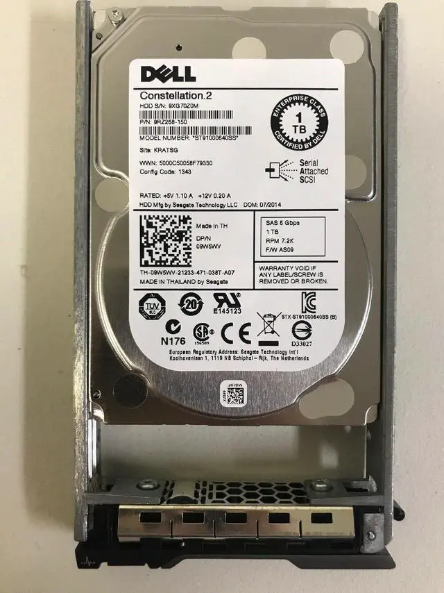 Main image of 9W5WV DELL 09W5WV 1TB 7.2K 6G SFF SAS Hard Drive Seagate ST91000640SS w tray