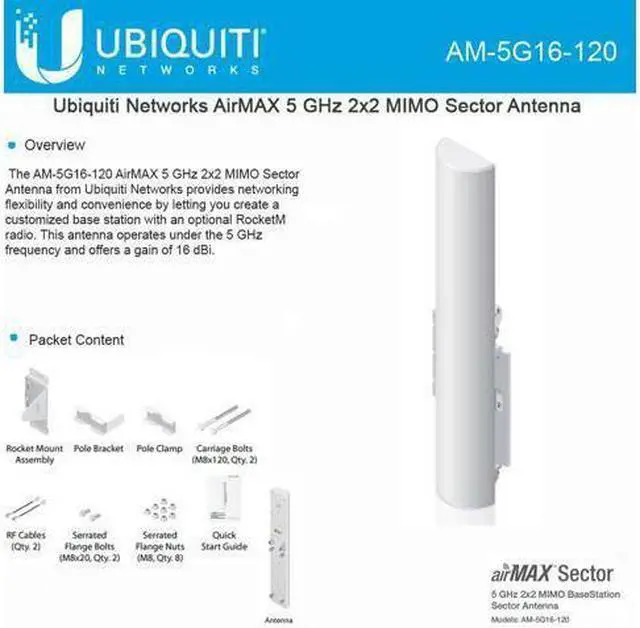Alt view image 5 of 5 - Ubiquiti Networks AM-5G16-120-US airMAX 2x2 BaseStation Sector Antenna
