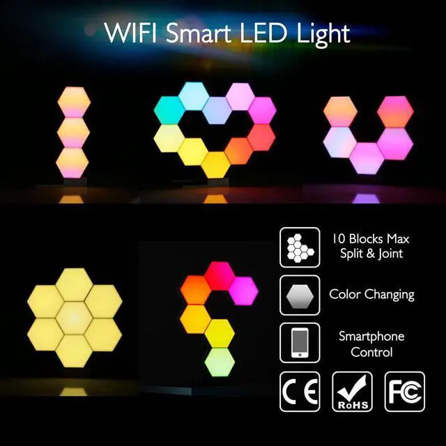 Alt view image 2 of 7 - Yescom WiFi Smart LED Light Kit Splicing 3 Block Base 16 Million Color Work w/ Alexa Google Decor Gifts