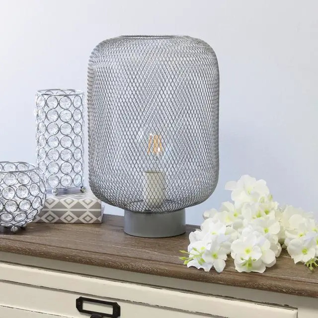 Alt view image 7 of 15 - Simple Designs Gray Metal Mesh Industrial Table Lamp