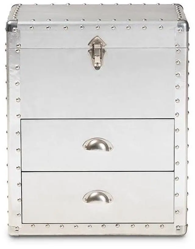 Alt view image 15 of 17 - Baxton Studio Serge French Industrial Silver Metal 2-Drawer Accent Storage Chest