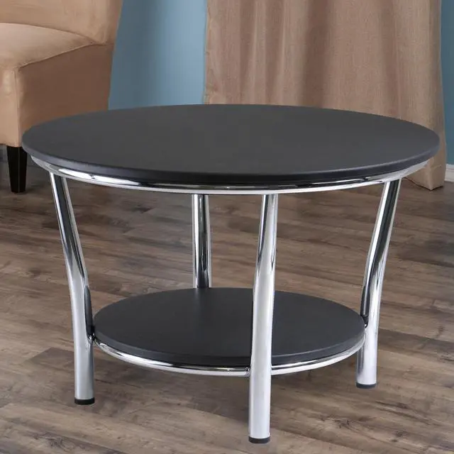 Alt view image 9 of 10 - Maya Round Coffee Table, Black Top, Metal Legs By Winsome Wood