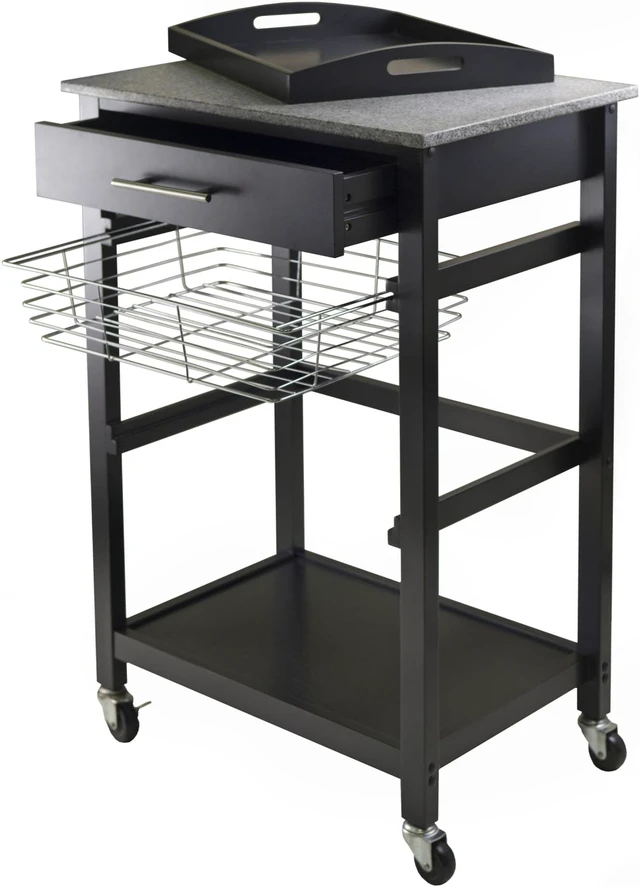 Alt view image 3 of 6 - Julia Utility Kitchen Cart, Granite Top, Black