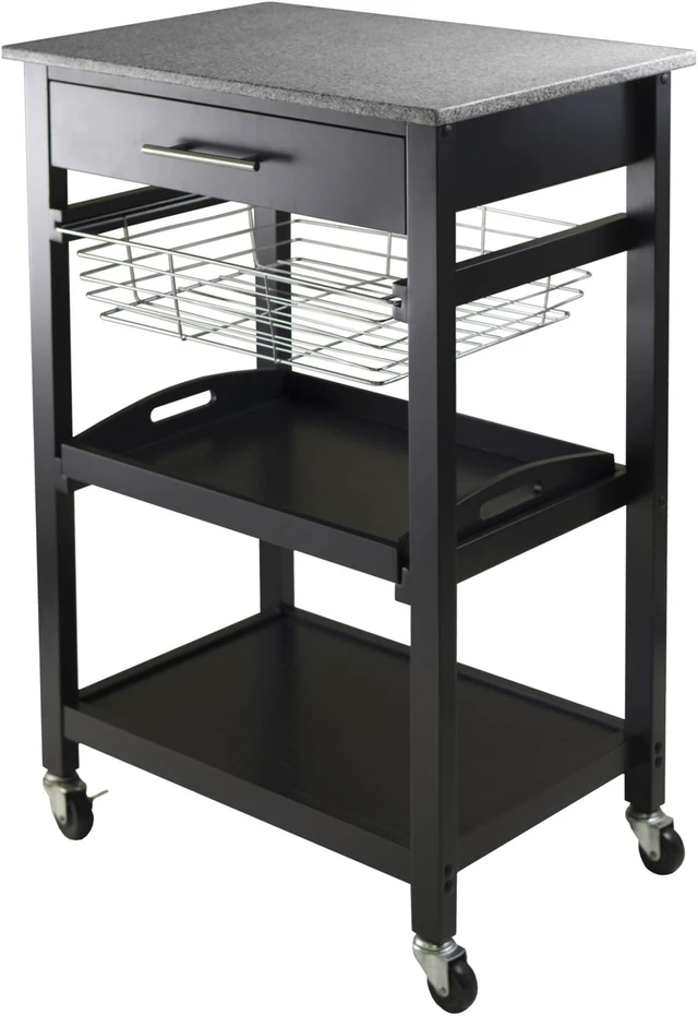 Main image of Julia Utility Kitchen Cart, Granite Top, Black