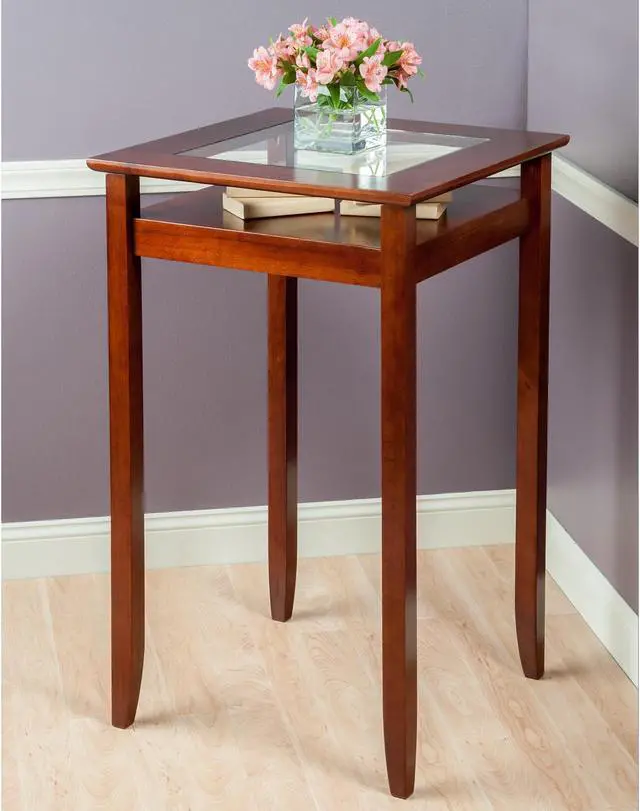 Alt view image 8 of 12 - Winsome Wood Halo Pub Table with Glass Inset & Shelf In Walnut