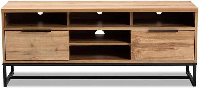 Alt view image 18 of 18 - Baxton Studio Reid Modern and Contemporary Industrial Oak Finished Wood and Black Metal 2-Drawer TV Stand