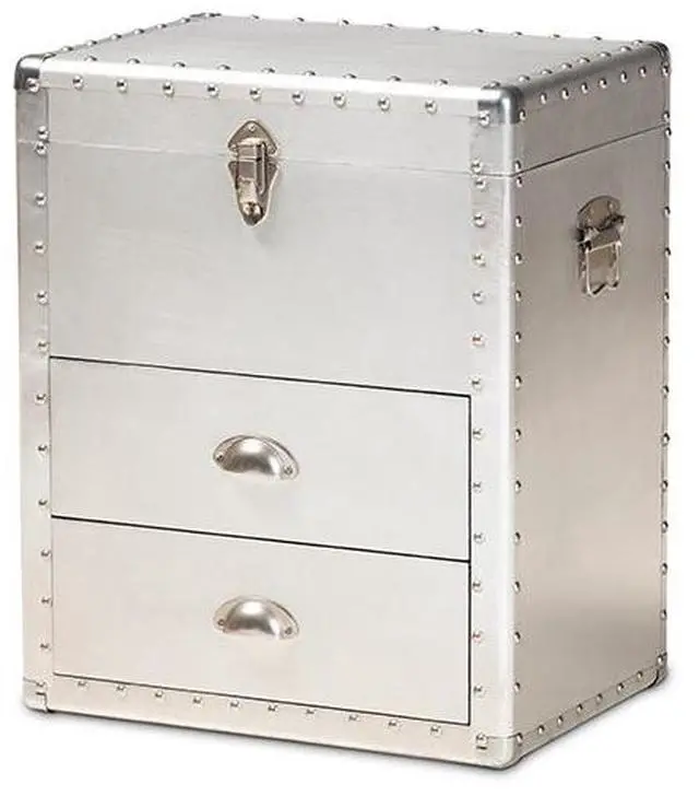 Alt view image 14 of 17 - Baxton Studio Serge French Industrial Silver Metal 2-Drawer Accent Storage Chest