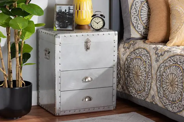 Alt view image 17 of 17 - Baxton Studio Serge French Industrial Silver Metal 2-Drawer Accent Storage Chest